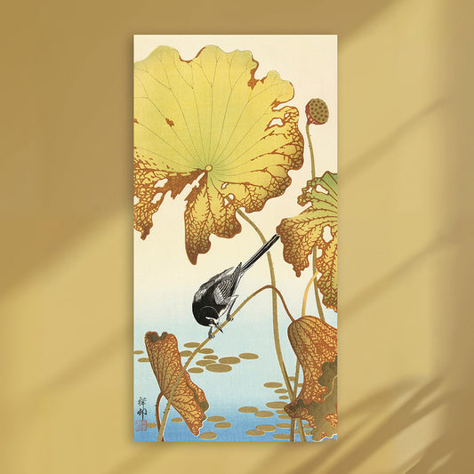 Ohara Koson - Japanese Wagtail on Lotus Plant