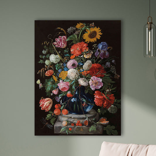 Jan Davidsz de Heem - Tulpen en Zonnebloem in Glazen Vaas